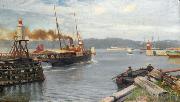 Nils Hansteen Fjordabat stevner ut Trondheim havn France oil painting artist
